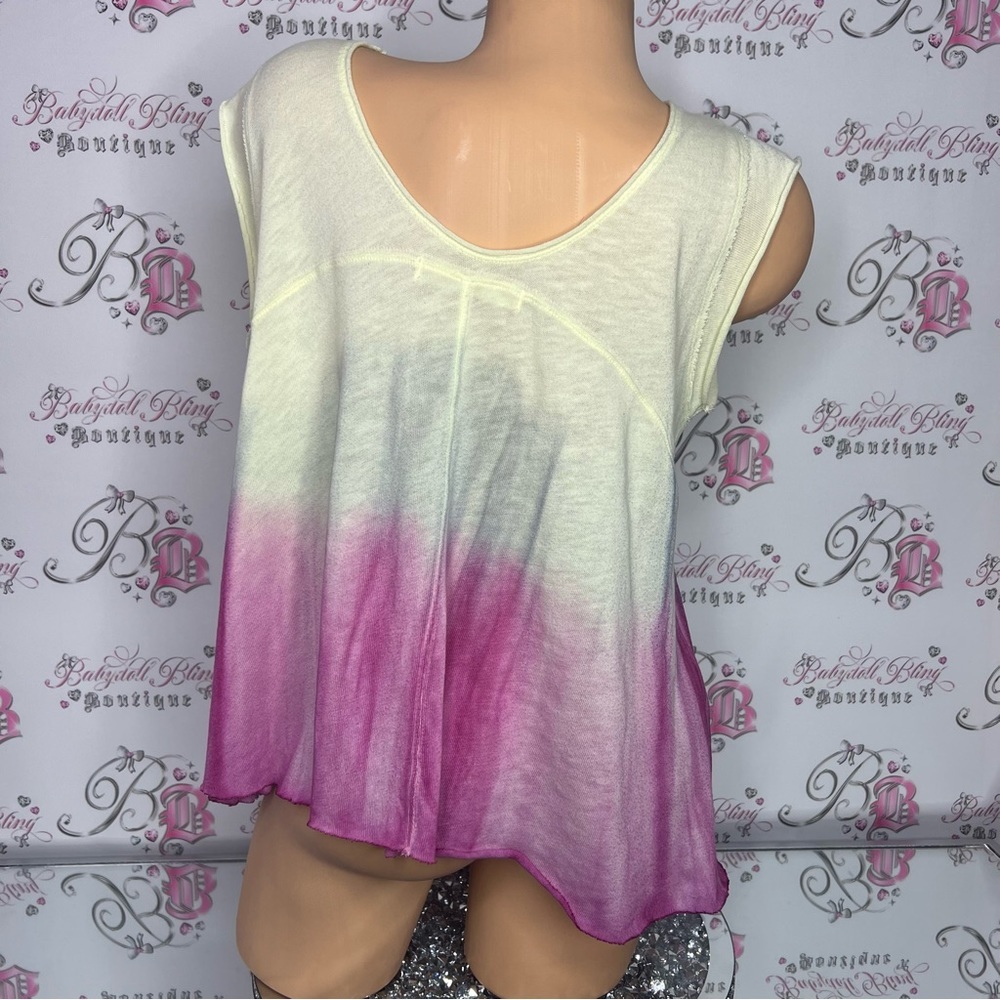 We the free top ombré yellow blue pink oversized comfy bohemian flowy tshirt - Picture 4 of 9